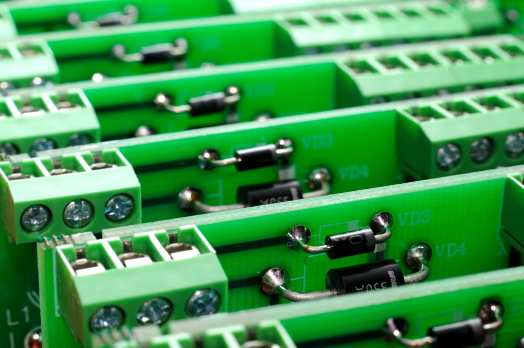 Many green PCB microcircuit board