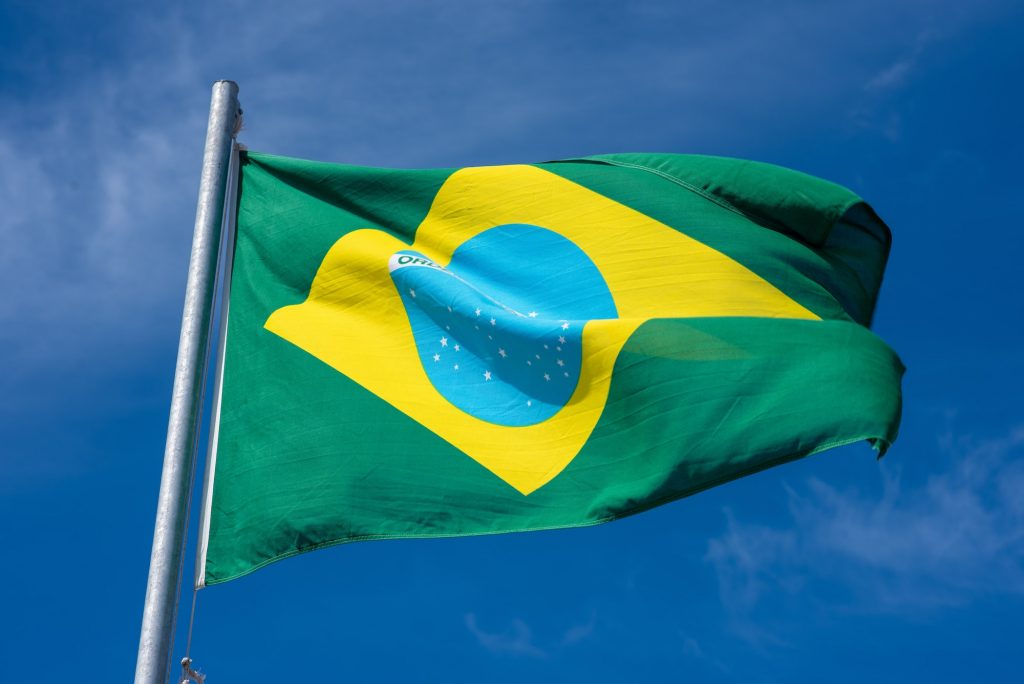Flag of Brazil wavering in wind
