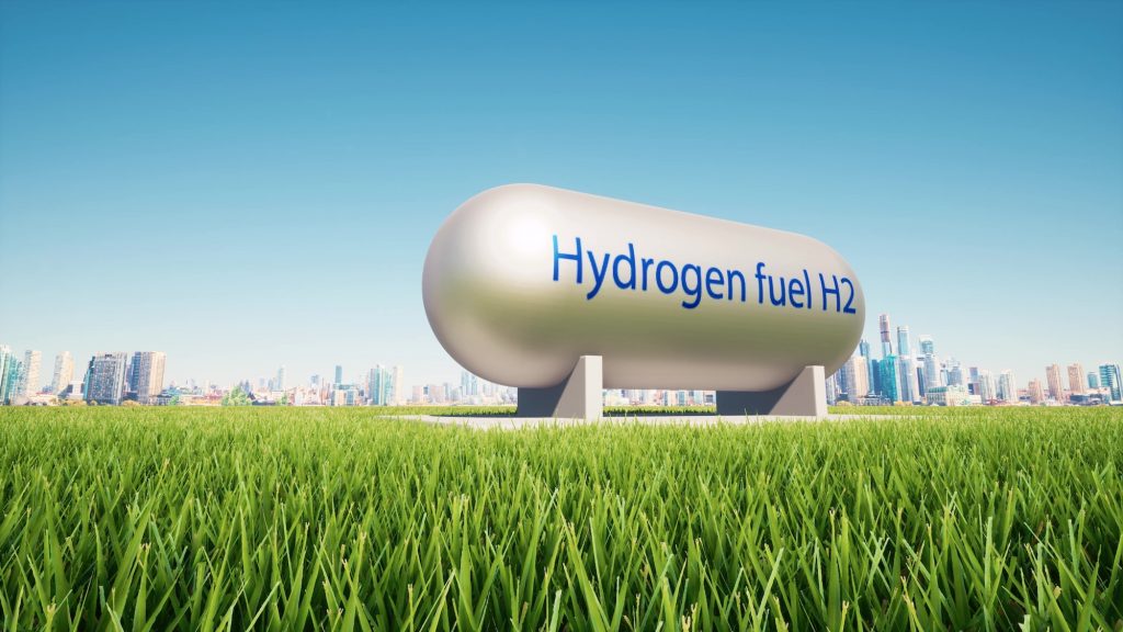 Hydrogen renewable metal fuel tank Green energy concept h2 energy storage system 3d render