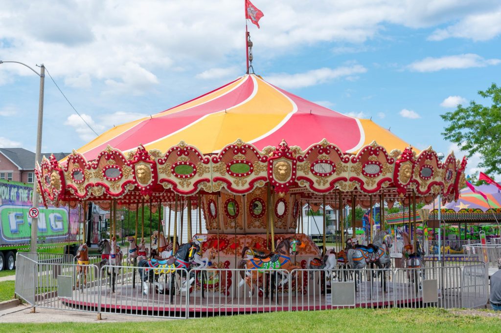 Colorful carousel at a traveling fair