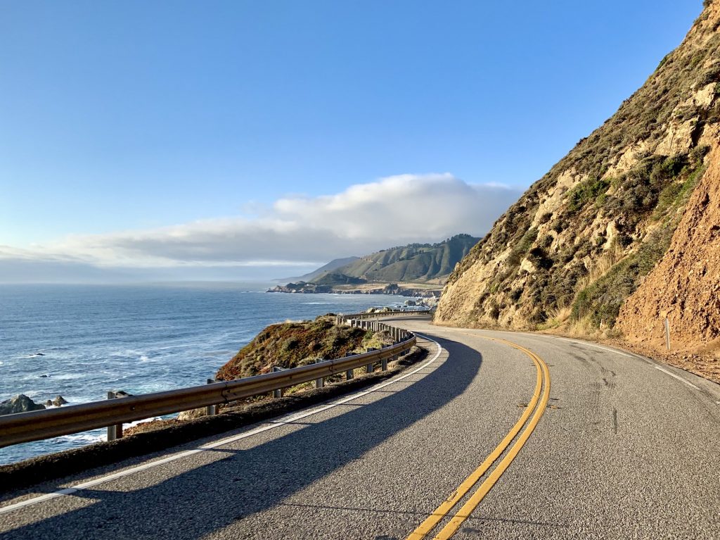Driving along California 1 from Big Sur into Carmel.