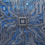 Computer motherboard with CPU. Circuit board system chip with co