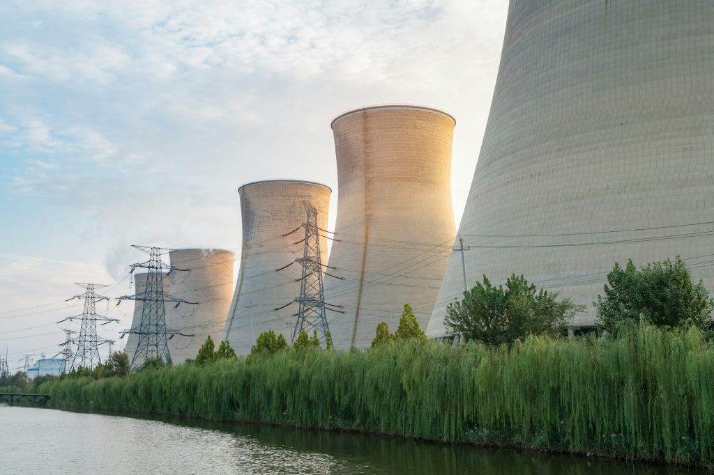 power plant at dusk